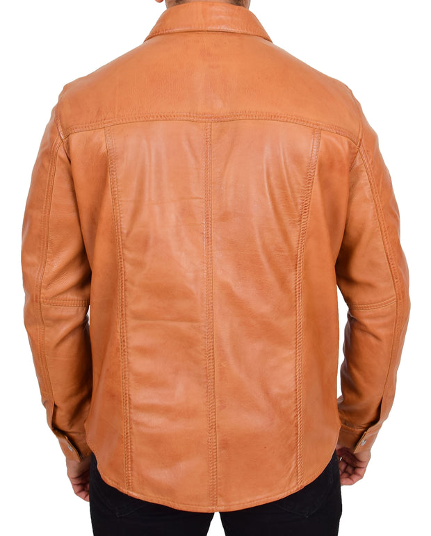 Mens Real Leather Western Shirt Cognac Authentic American Fashion Trucker Jacket Brett