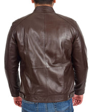 Mens Soft Brown Leather Casual Zip Fasten Jacket Nobel1