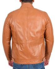 Mens Soft Tan Leather Casual Zip Fasten Jacket Nobel1