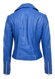 Womens Designer Leather Biker Jacket Fitted Quilted Bonita Blue 1