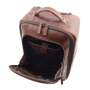 Wheeled Cabin Suitcase Real Brown Leather Luggage Travel Bag Carlos Front Open
