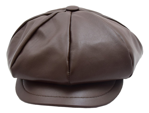 Womens Soft Leather Baker-boy Cap Classic Headwear Lucia Brown