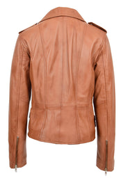 Womens Trendy Biker Leather Jacket Beyonce Cognac