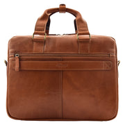 Mens Briefcase Genuine Soft Tan Leather Laptop Business Organiser Bag Pompeii 1