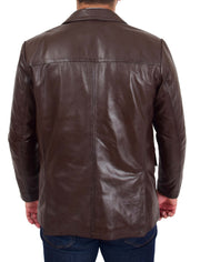 Mens Blazer Leather Jacket Fitted 2 Button Fasten Donnie Brown 1