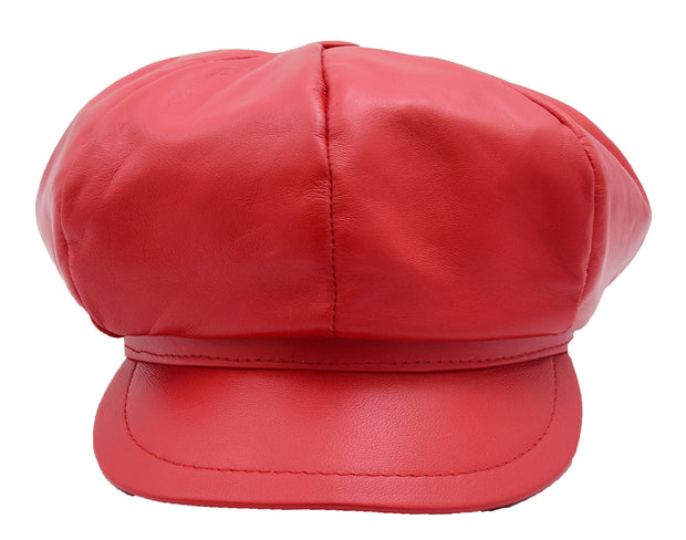 Womens Soft Leather Baker-boy Cap Classic Headwear Lucia Red