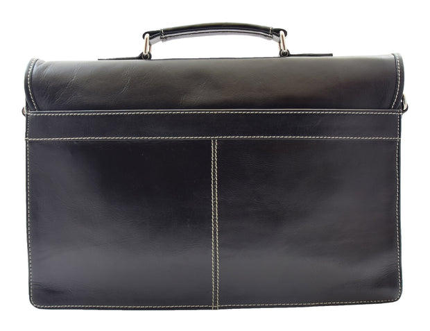 Mens Leather Briefcase Slimline Shoulder Office Bag Lima Black 1
