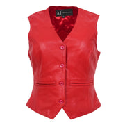 Womens Soft Leather Waistcoat Slim Fit Vest Classic Gilet Katy Red
