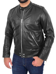 Mens Trendy Slim Fit Leather Biker Jacket Colt Black 2