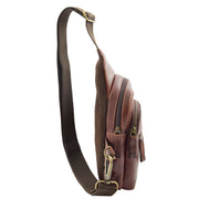 Real Brown Leather Chest Bag Front Cross Body Organiser Wing Side
