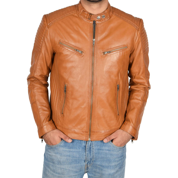 Mens Cafe Racer Biker Leather Slim Fit Jacket Teddy A1 Fashion Goods