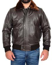 Mens Real Cowhide Pilot Leather Jacket Heavy Duty Air Force Harrington Bomber Gripen Brown 1