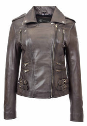 Womens Trendy Biker Leather Jacket Beyonce Grey