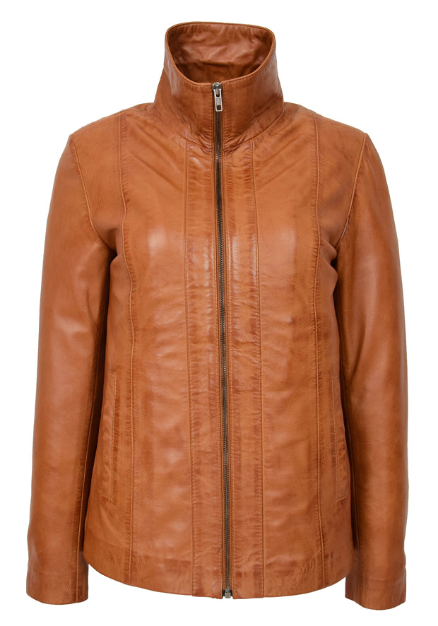 Womens Classic Semi Fitted Biker Real Leather Jacket Nicole Tan