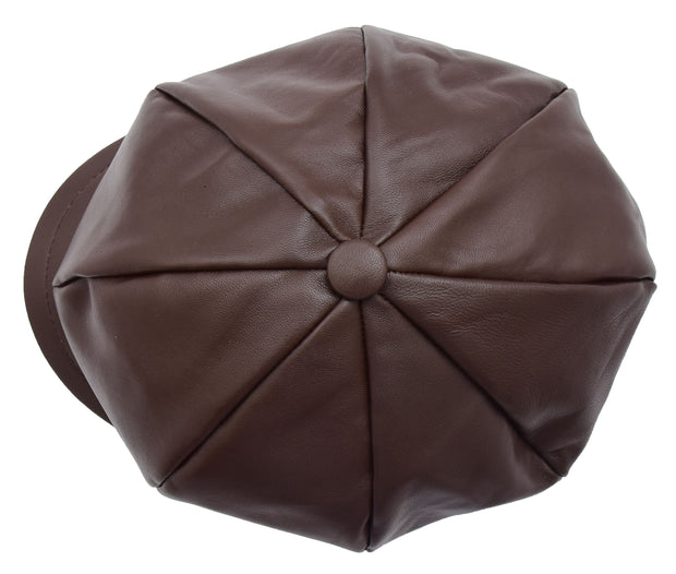 Womens Soft Leather Baker-boy Cap Classic Headwear Lucia Brown