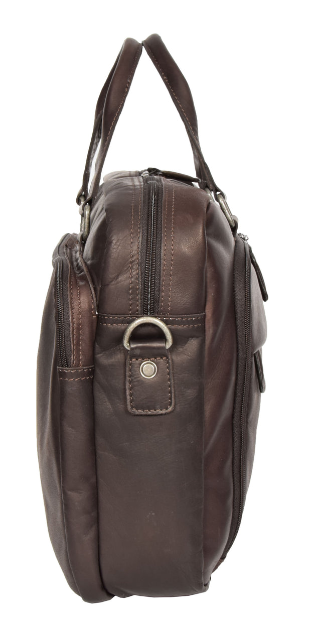 Mens Briefcase Genuine Soft Brown Leather Laptop Business Organiser Bag Pompeii 2