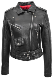 Womens Authentic Soft Leather Biker Jacket Slim Fit Black Jessie 2