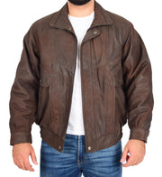 Mens Antique Nubuck Brown Leather Blouson Jacket Classic Bomber Peter
