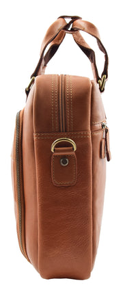 Mens Briefcase Genuine Soft Tan Leather Laptop Business Organiser Bag Pompeii 2