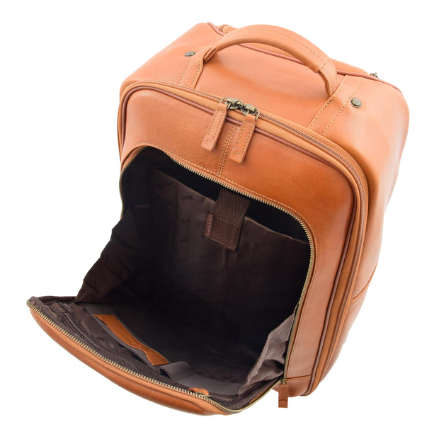 Wheeled Cabin Suitcase Real Tan Leather Luggage Travel Bag Carlos Front Open