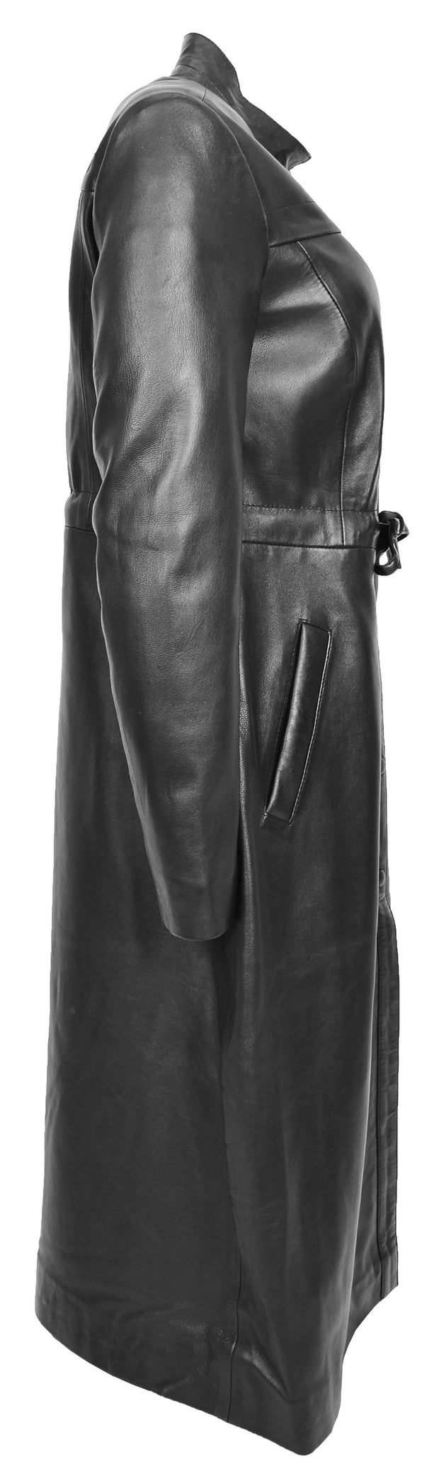 Womens Real Leather Full Length Coat Trendy Slim Fit Trench Overcoat Gamora 2