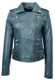 Womens Trendy Biker Leather Jacket Beyonce Teal