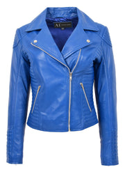 Womens Designer Leather Biker Jacket Fitted Quilted Bonita Blue 2