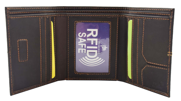 Mens Brown Hunter Leather Wallet Trifold RFID Safe ID Credit Cards Banknotes Boxed Blake