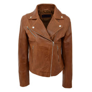 Womens Soft Genuine Leather Biker Jacket Slim Fit Coat Julie Chestnut Front 1