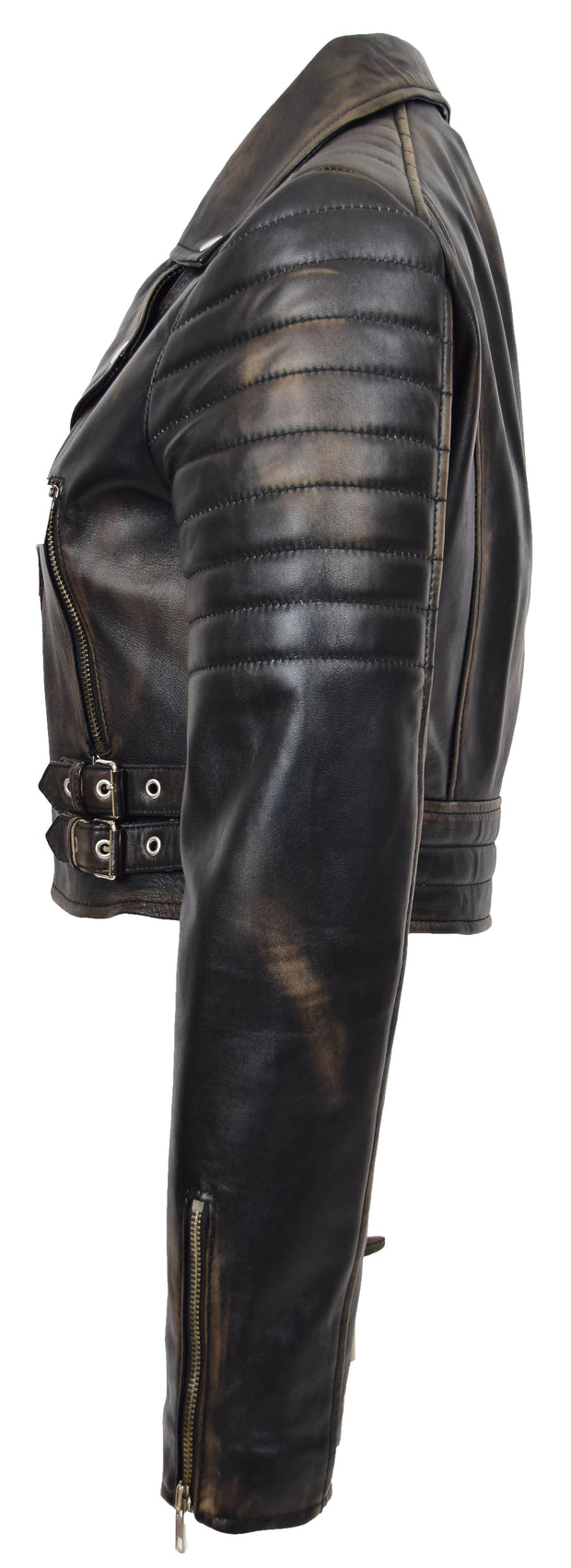 Womens Fitted Cropped Bustier Style Leather Jacket Amanda Rub Off