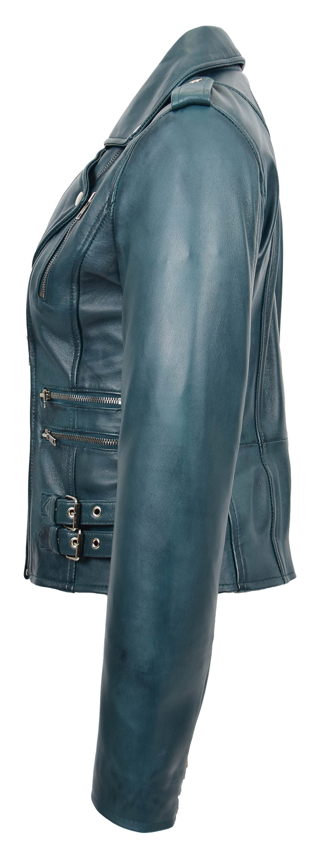 Womens Trendy Biker Leather Jacket Beyonce Teal