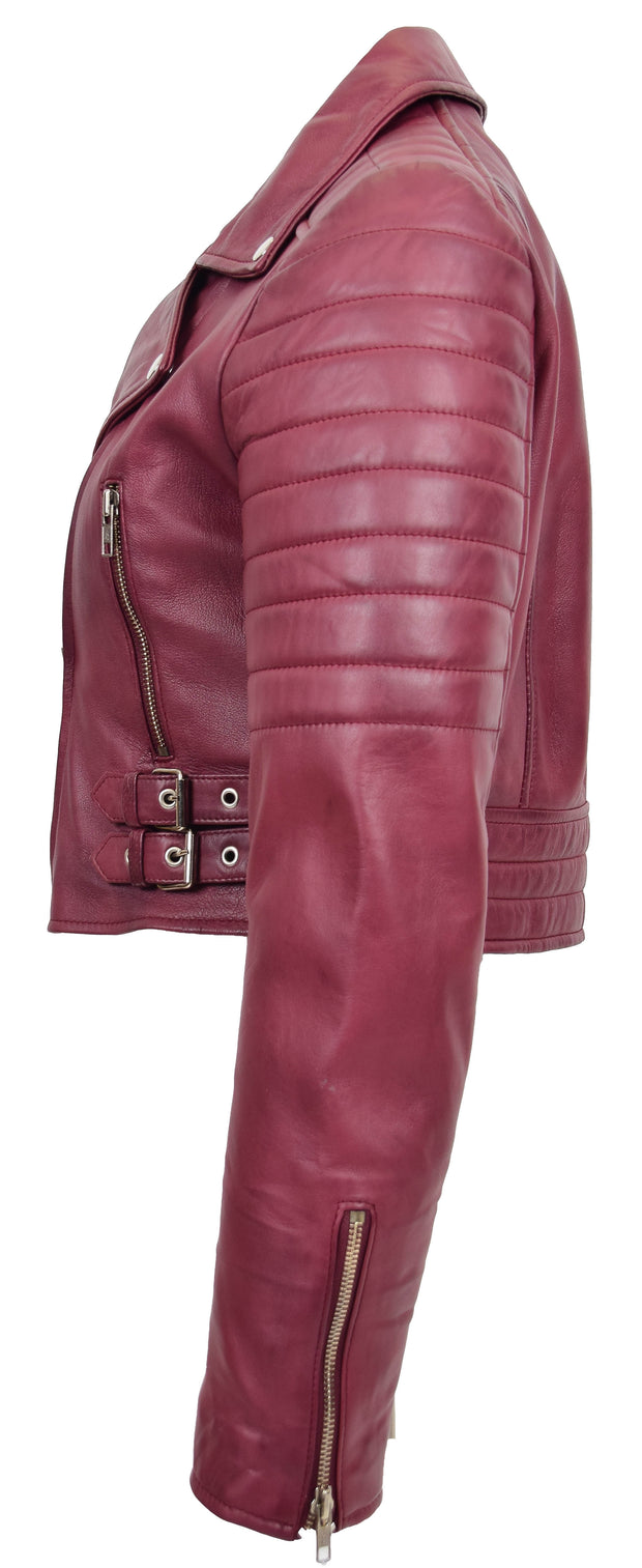 Womens Fitted Cropped Bustier Style Leather Jacket Amanda Burgundy