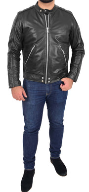Mens Trendy Slim Fit Leather Biker Jacket Colt Black 3