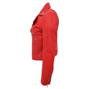 Womens Soft Genuine Leather Biker Jacket Slim Fit Coat Julie Red Side