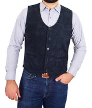 Mens Real Suede Leather Waistcoat Classic Vest Gilet Cole Navy2