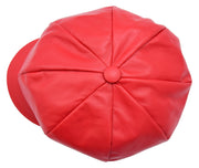 Womens Soft Leather Baker-boy Cap Classic Headwear Lucia Red