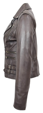 Womens Trendy Biker Leather Jacket Beyonce Grey