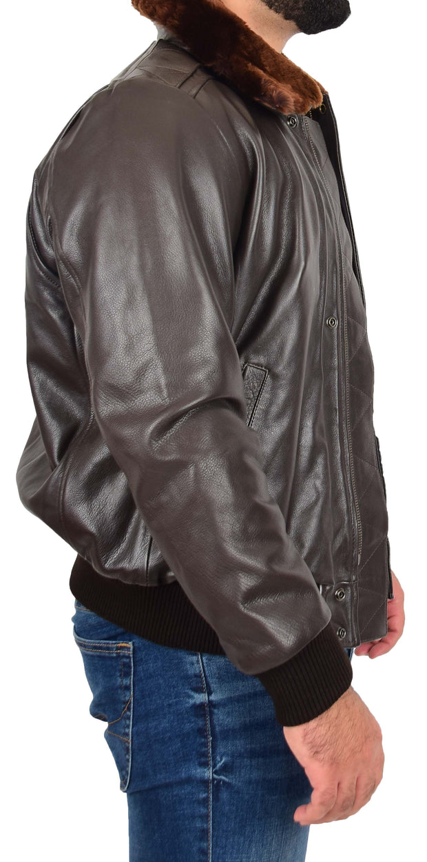 Mens Real Cowhide Pilot Leather Jacket Heavy Duty Air Force Harrington Bomber Gripen Brown 3