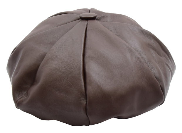 Womens Soft Leather Baker-boy Cap Classic Headwear Lucia Brown