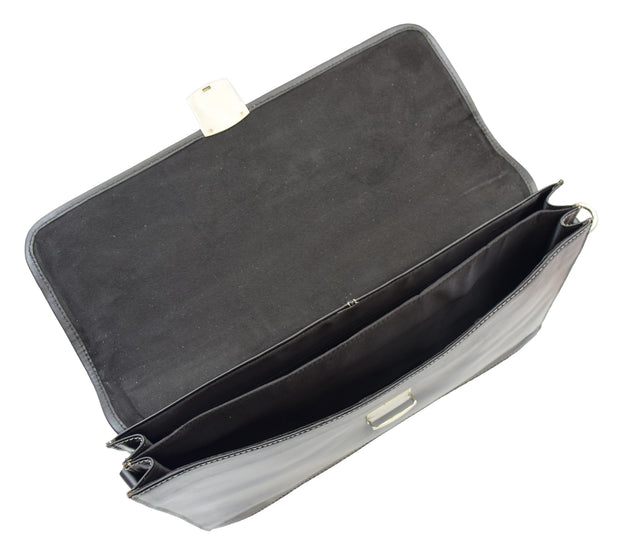 Mens Leather Briefcase Slimline Shoulder Office Bag Lima Black 3