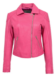 Womens Designer Leather Biker Jacket Fitted Quilted Bonita Pink