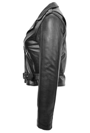 Womens Authentic Soft Leather Biker Jacket Slim Fit Black Jessie 3