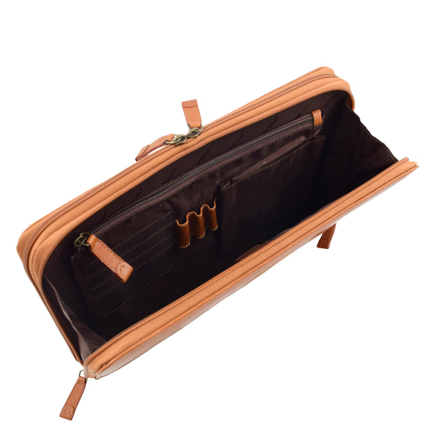 Real Tan Leather Folio Case A4 Document Underarm Conference Bag Ben Open 2