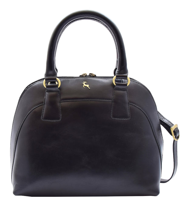 Womens Cowhide Leather Handbag Doctor-style Hobo Bag Ellie Black