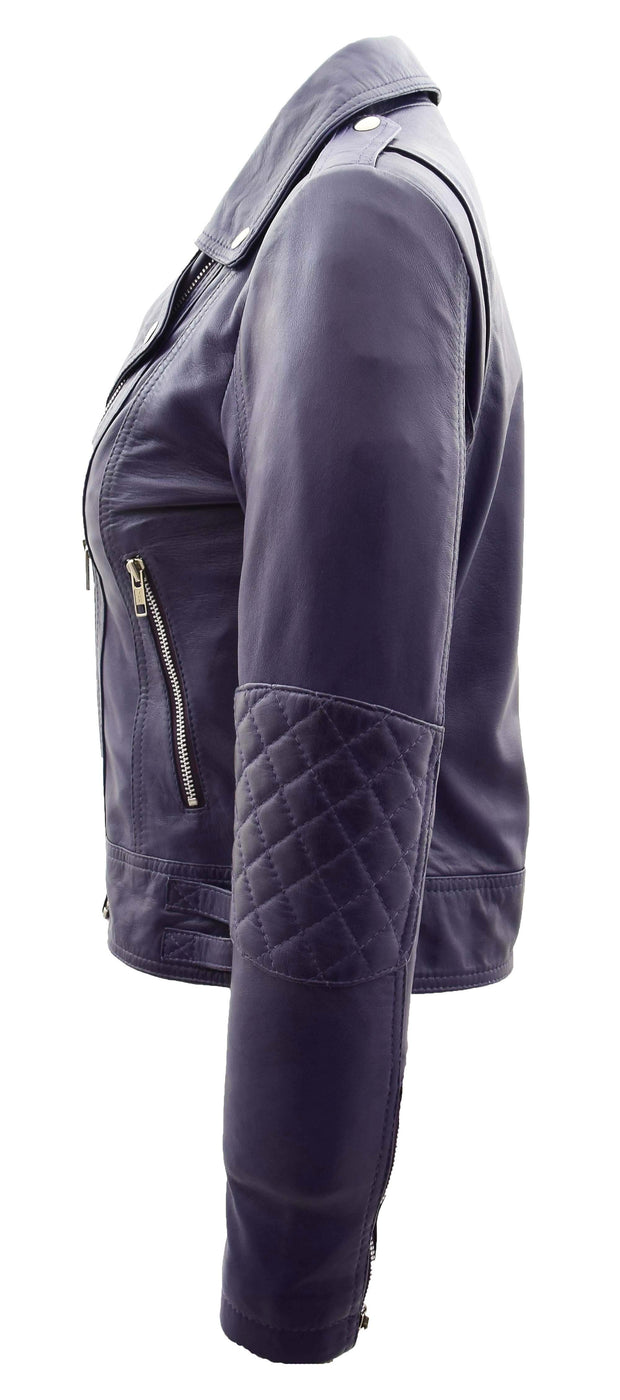 Womens Leather Biker Jacket Purple Trendy Slim Fit Designer Ayla