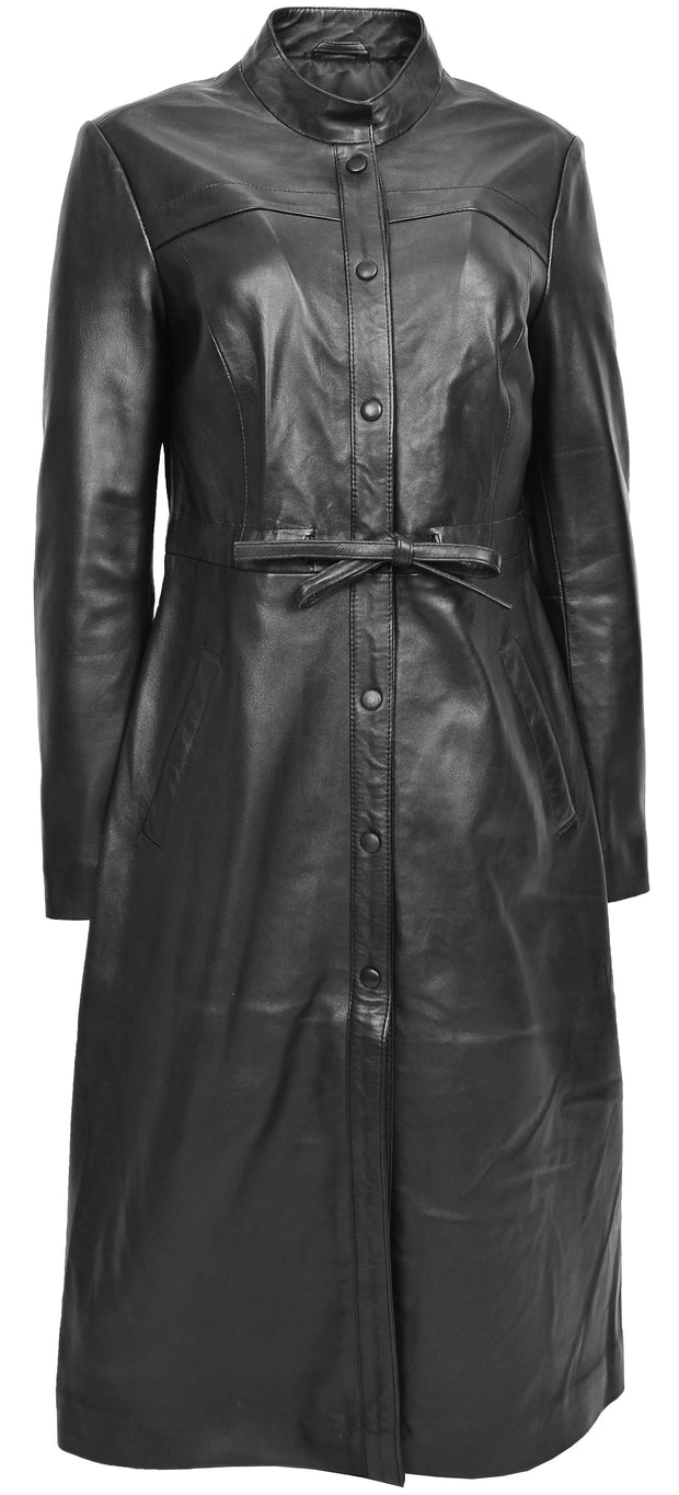 Womens Real Leather Full Length Coat Trendy Slim Fit Trench Overcoat Gamora 3