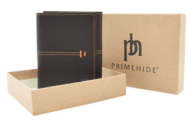 Mens Brown Hunter Leather Wallet Trifold RFID Safe ID Credit Cards Banknotes Boxed Blake