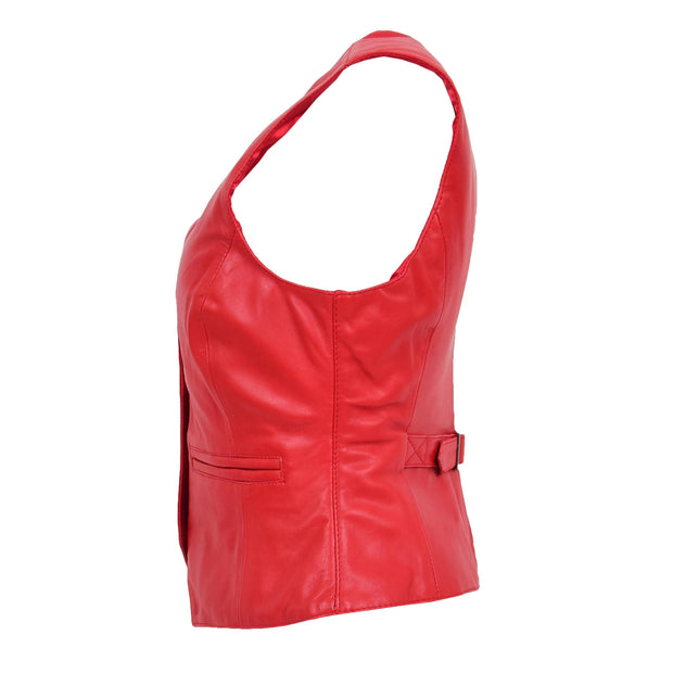 Womens Soft Leather Waistcoat Slim Fit Vest Classic Gilet Katy Red Side