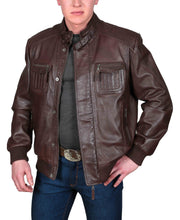 Mens Bomber Soft Leather Jacket Zip Fasten Ryan Brown side view