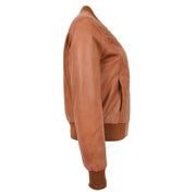 Womens Real Leather Bomber Jacket Tan Diamond Quilted Fitted Varsity Storm Side